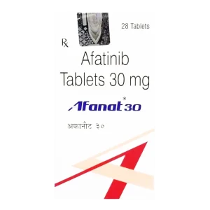 图片尺寸:300 x 300 印度官方Natco原厂阿法替尼Afanat(阿法替尼/Afatinib)30mg*28片装正面药盒高清正品照片,用于表皮生长因子受体(EGFR)基因敏感突变或罕见突变的局部晚期与转移性非小细胞肺癌靶向治疗。