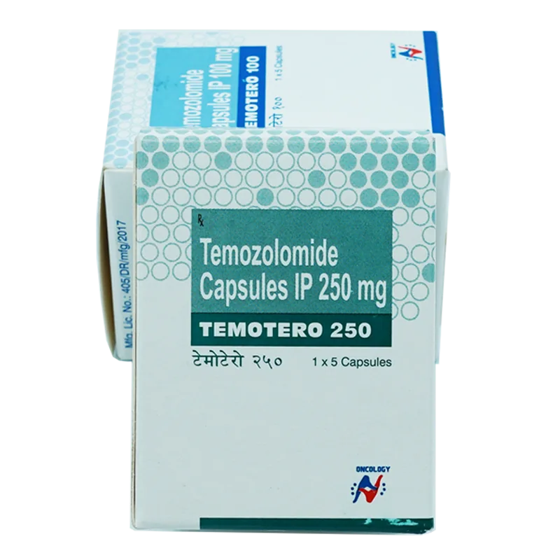 印度MSN生产的替莫唑胺胶囊250mg规格正品纸盒包装实物照片