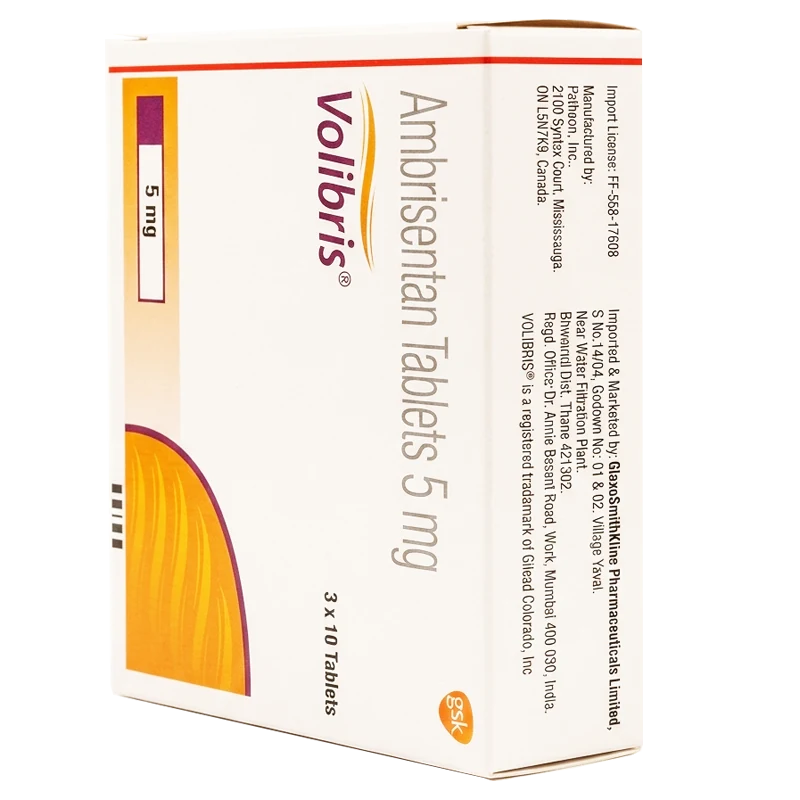 印度GSK原研生产的安立生坦片Volibris正品实物照片。主要用于特发性肺动脉高压成人患者的靶向治疗。