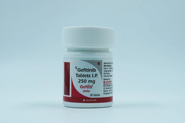 印度Glenmark生产的吉非替尼片Geftib 250mg规格30片包装塑料药瓶正面标签外观实拍